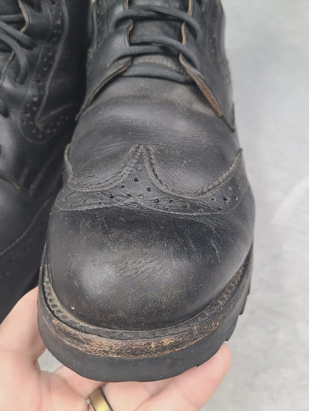 Frye Earl Wingtip Lace Up Mens Black Leather Western Combat Boots - Size 11 D -